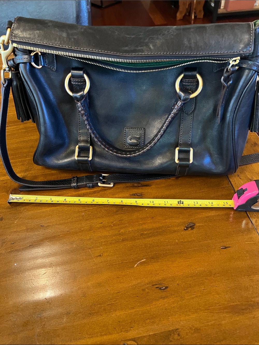Dooney & Bourke Black Leather Shoulder Bag with Gold Hardware